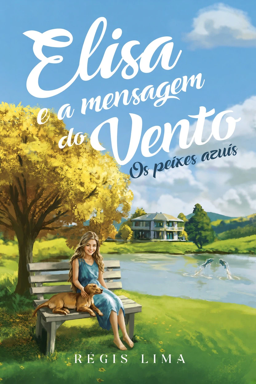 Capa de Elisa e a Mensagem do Vento — Os peixes azuis, ilustração de Raul Vilela